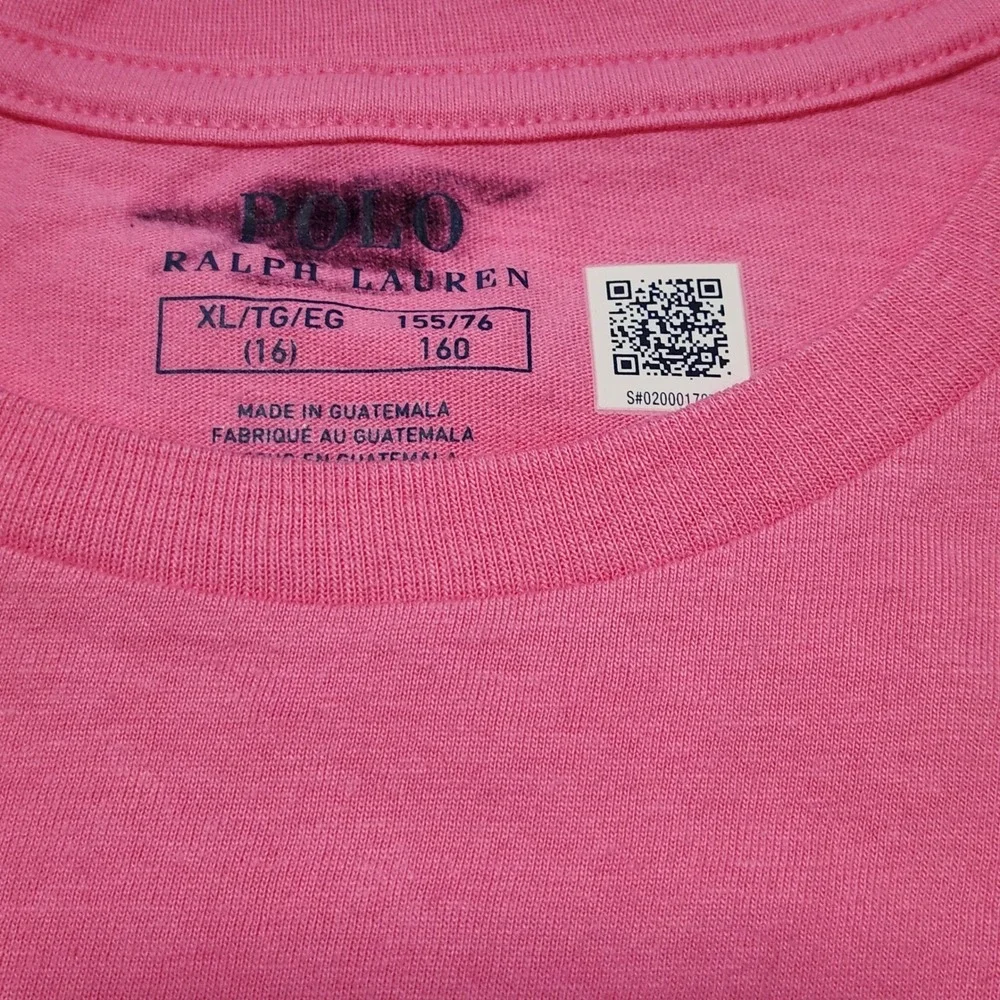 Ralph Lauren Girls Pink Cotton Jersey Tee Short Sleeve Pony Logo XL 16  New